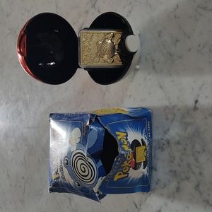 23 Carat Gold Plated Poliwhirl Pokemon Collectible Card and Pokeball